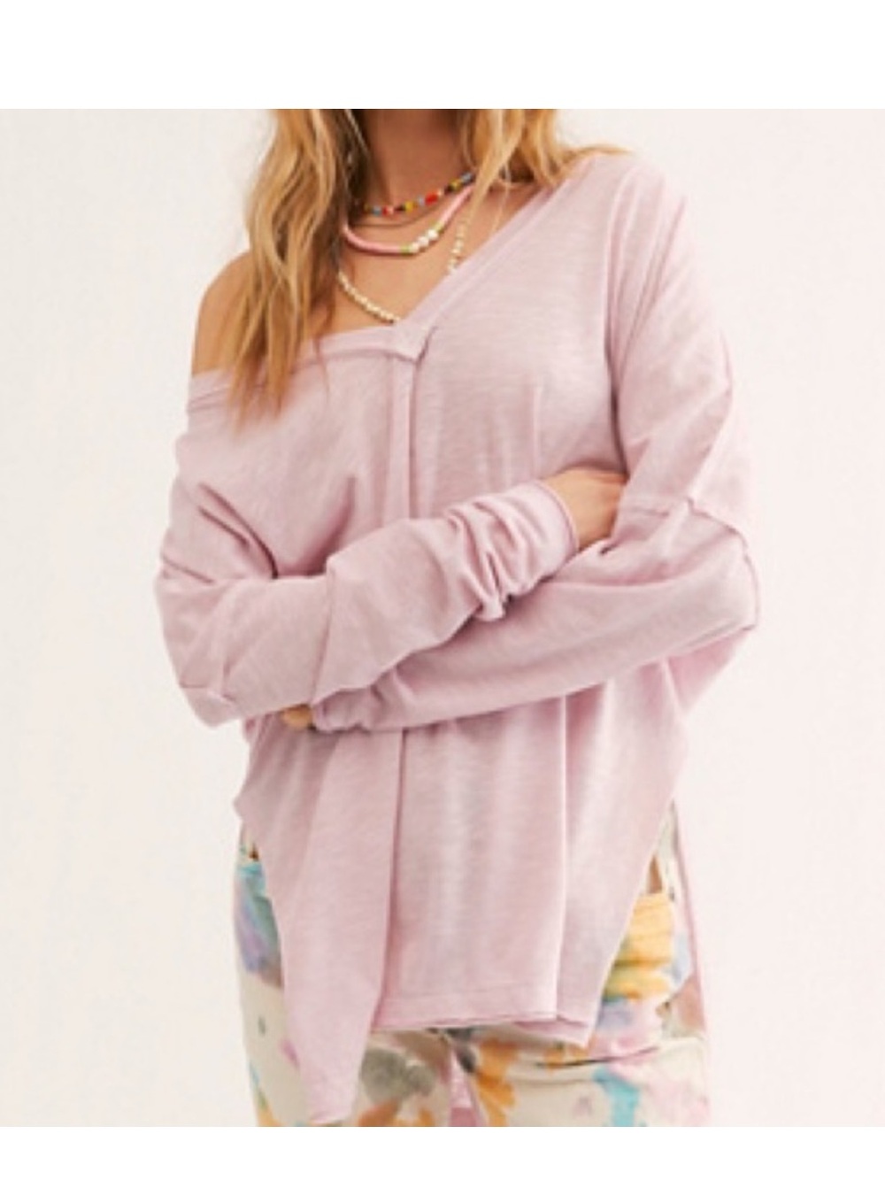 Free People On My Mind Relaxed V-Neck Long Sleeve Tee